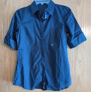 The Limited navy and white pin dot blouse NWT
